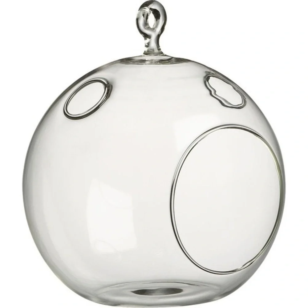 Pair CB2 Whirly Votive Holder Hanging Glass orb
